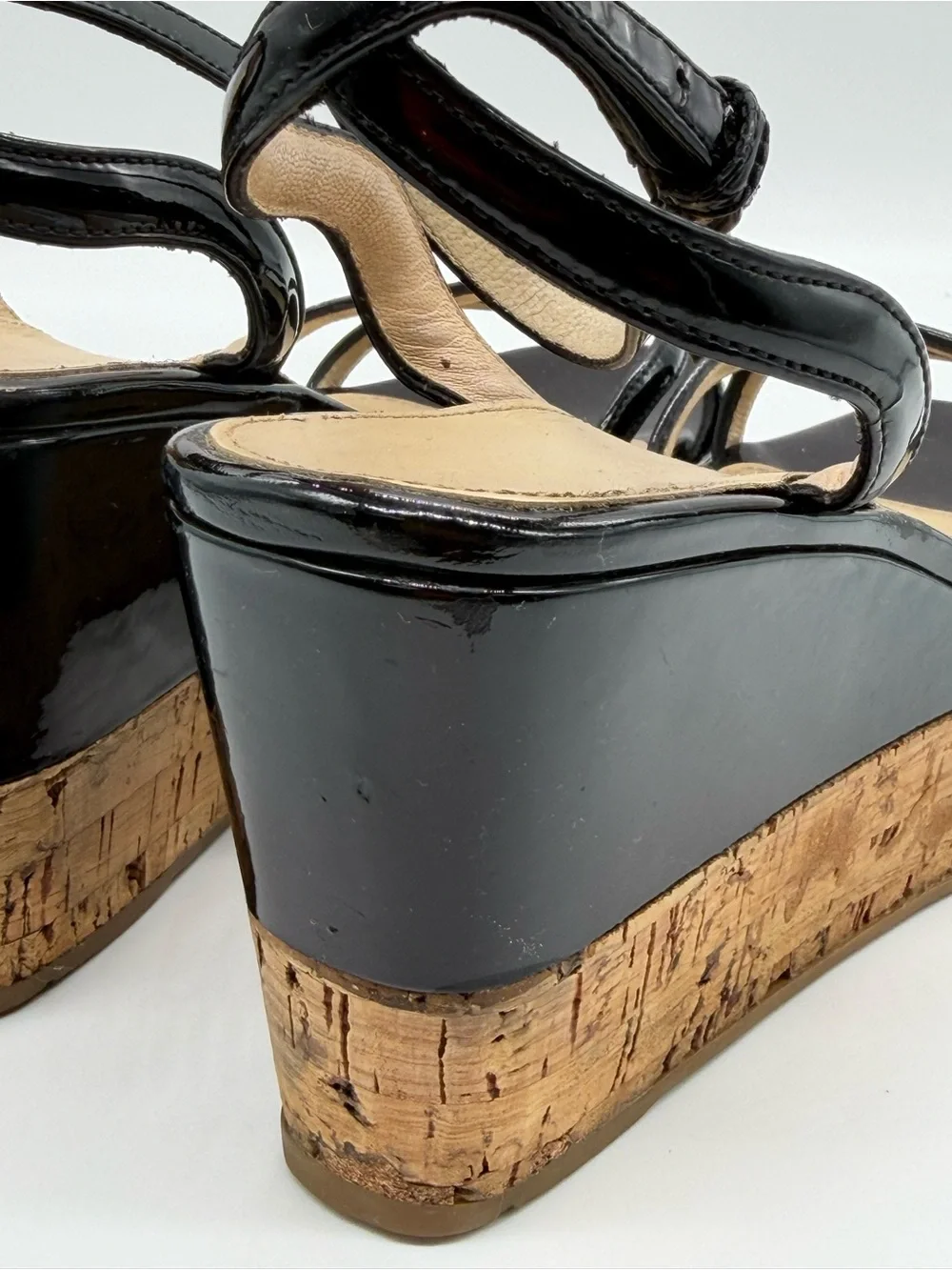 Prada Patent Leather Cork Platform Wedge Sandals